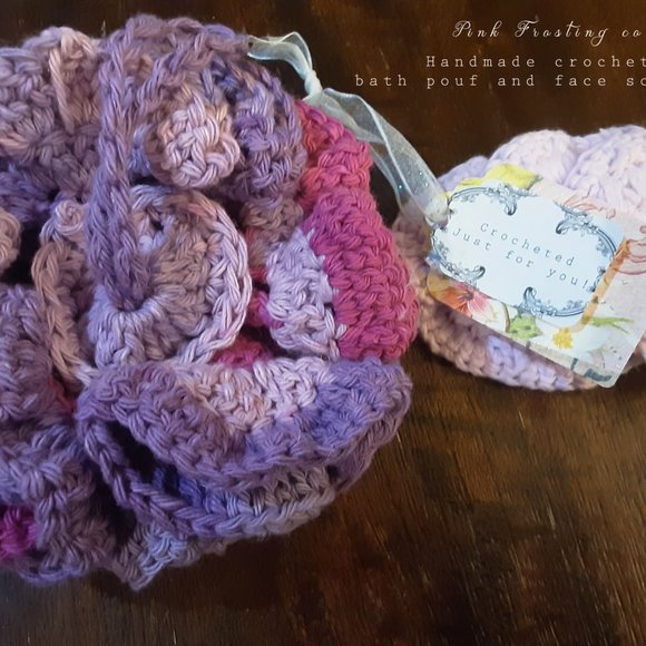 Crocheted Bath Pouf Face Scrubbie Set choose color - Picture 2 of 4